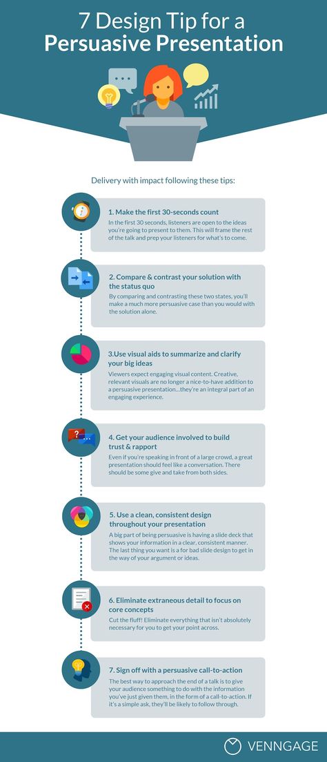 Infografias Design, Tipos Infografias, Ejemplos Infografias - 7 Tips for Designing a Persuasive Presentation // No matter how many times you’ve done it, presenting in front of peers, clients, colleagues, or strangers is challenging, nerve-wracking, and stressful. As someone who has delivered a number of conference talks and webinars over the past few years, I know how impossible it can feel to put together a presentation that clearly conveys your content while also being persuasive and engaging. How To Be Persuasive, How To Give A Presentation, How To Make Presentation, How To Present A Presentation, Conference Presentation, Academic Poster, Presentation Pictures, College Recruiting, Good Leadership Skills