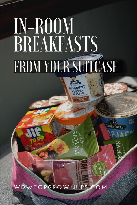 Meals In Hotel Room, Packing Breakfast For Travel, Breakfast Ideas For Hotel Room, Breakfast In Hotel Room Ideas, Travel Breakfast Ideas Hotel, Snacks For Hotel Room, Hotel Room Snacks Ideas, Travel Breakfast, Hotel Snacks For Adults