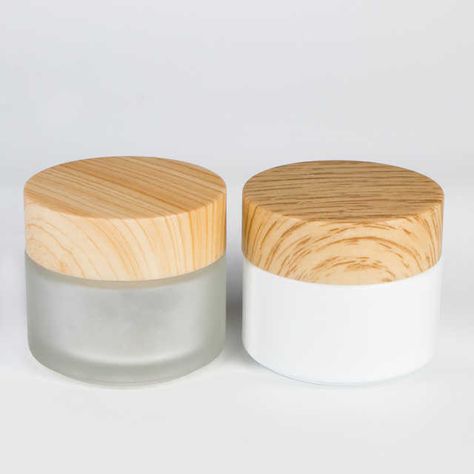 Source jiaxing 30g 50g white porcelain cosmetic packaging wooden cap container frosted clear face cream glass jar with bamboo lid on m.alibaba.com Cream Bottle Design, Handmade Face Cream, Face Cream Packaging, Sister Bathroom, Glass Cosmetic Packaging, Acne Foundation, Bamboo Glass Jars, Bamboo Glass Containers, Glass Jars With Bamboo Lids