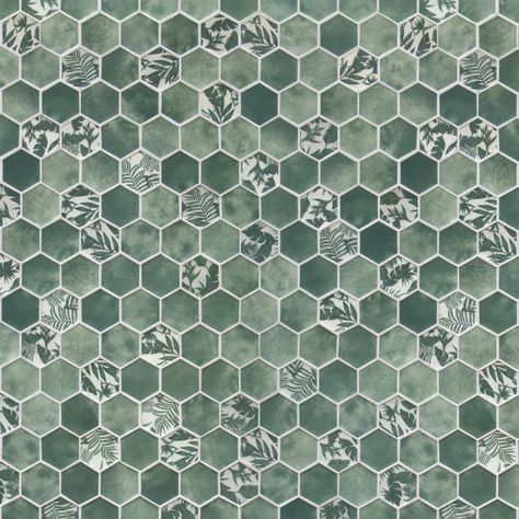 Sunwings 2" x 3" Glass Honeycomb Wall & Floor Tile | Wayfair Honeycomb Wall, Recycled Glass Tile, Patterned Tile Backsplash, Rustic Art Deco, Cement Color, Glass Mosaics, Green Flooring, Moroccan Pattern, Hexagonal Mosaic