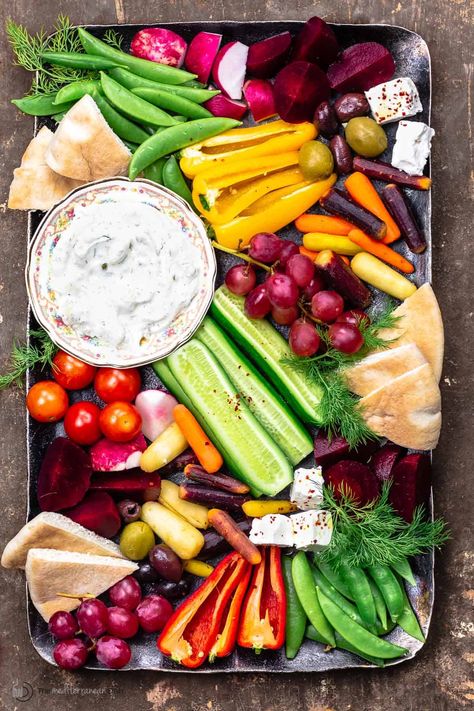 Crudite Platter Ideas, Crudites Platter, Mediterranean Mezze, Smoked Salmon Platter, Crudite Platter, Platter Ideas, Marinated Vegetables, Roasted Red Pepper Hummus, Vegetable Tray