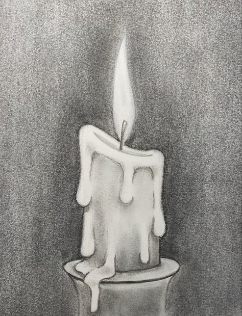 Candle Shading Drawing, Simple Shaded Drawings, Shaded Pictures To Draw, Drawing Candles Art, Dark And Light Drawing, Black And White Shaded Drawings, Pencil Art Drawings Shading, Drawing Shading Easy, Graphite Sketches Easy