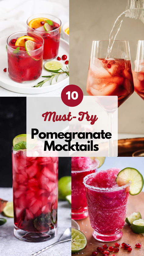 Pomegranate Mocktails Mocktail With Pomegranate Juice, Pitcher Of Mock Tails, Non Alcoholic Pomegranate Drinks, Drinks With Pomegranate Seeds, Pomegranate Punch Non Alcoholic, Pomegranate Drinks Non Alcoholic, Pom Mocktail, Mocktails Pomegranate, Easy Mocktail Recipes 3 Ingredients