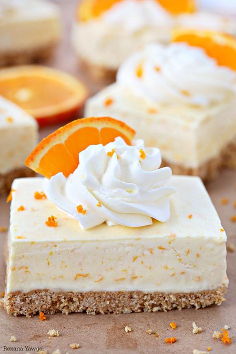 Summer in a bite, these orange dreamsicle pie bars are packed with orange flavor from freshly squeezed orange juice and grated orange rind! Forget the orange flavored jello, these orange dreamsicle pie bars taste so much better! Orange Dreamsicle Pie, Dreamsicle Pie, Squeezed Orange Juice, Orange Baking, Pie Bar Recipes, Orange Dreamsicle, Pie Bars, Freshly Squeezed Orange Juice, Summer Dessert Recipes