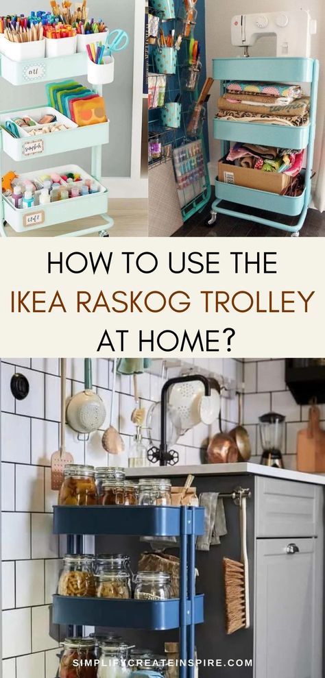 The Ikea Raskog cart is one of the most diverse storage solutions because you can put them anywhere and use them for almost anything! These Ikea Raskog ideas and inspiration, along with some cool Raskog hacks will help you find a purpose for this trolley to suit your home Ikea Trolley Hack, Ikea 3 Tier Cart, Ikea Raskog Cart Ideas, Ikea Trolley Ideas, Raskog Cart Ideas, Storage Cart Ideas, Ikea Raskog Trolley, Ikea Forhoja, Ikea Trolley