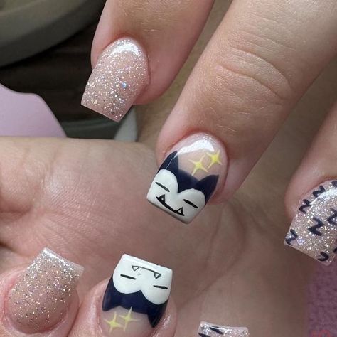 Snorlax nails *not mine Snorlax Nails, Gengar Nails, Sculpted Nails, Painted Nail Art, New Clients, May 27, Short Nails, Not Mine, Pretty Nails