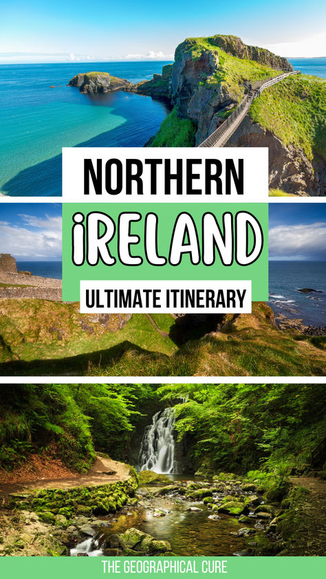 Pinterest pin graphic for Northern Ireland itinerary 7 Days In Ireland Itinerary, Ireland 5 Day Itinerary, Ireland Itinerary 2 Weeks, Ireland 7 Day Itinerary, Northern Ireland Itinerary, Northern Ireland Travel, Museum Guide, Giant’s Causeway, Ireland Itinerary