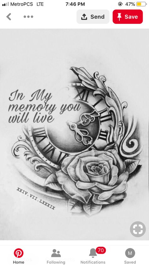 Clock With Angel Wings Tattoo, Chest Memorial Tattoos For Women, Tattoos Memorial, Time Clock Tattoo, Tattoo Bein Frau, Time Piece Tattoo, Clock And Rose Tattoo, Remember Tattoo, Memorial Tattoo Quotes