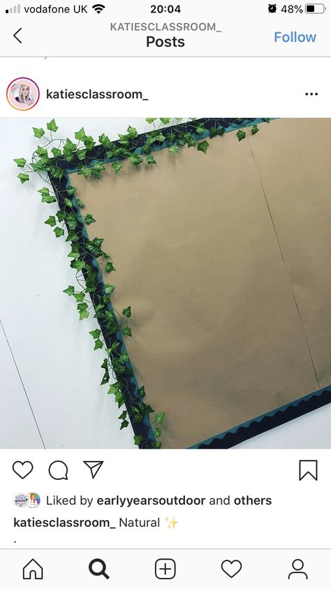 Kindergarten Classroom Plant Theme, Brown And Green Classroom Decor, Fairy Garden Theme Classroom, Bulletin Board Greenery, Vine Classroom Decor, Pinboard Decoration Ideas, Classroom Theme Nature, Grass Bulletin Board Ideas, Ivy Classroom Decor