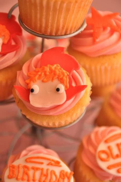 Ponyo Ghibli Cupcakes, Studio Ghibli Treats, Ponyo Studio Ghibli Birthday Party, Ponyo Studio Ghibli Cake, Studio Ghibli Cupcakes, Gibli Studio Birthday Party, Ponyo Themed Birthday Party, Ponyo Cakes, Ghibli Cupcakes