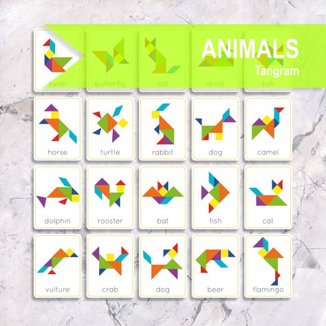 Animal Tangram, Tangram Animals, Tangram Printable, Preschool Pets, Paper Games For Kids, Tangram Patterns, Taboo Game, Prek Ideas, Tangram Puzzles