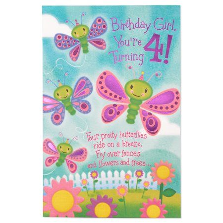 American Greetings Butterflies 4th Birthday Card for Girl with Foil Happy 4th Birthday Girl, Birthday Card For Girl, Happy 4th Birthday, Girl Birthday Cards, American Greetings, Birthday Girl, Birthday Greetings, 4th Birthday, Mobile App