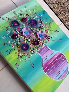 Made-By-Me....Julie Ryder: February 2013 Simple Mixed Media Art Ideas, Painting Ideas Flowers Easy, Bead Art On Canvas, Pinterest Painting Ideas, Acrylic Painting Ideas Flowers, Painting Ideas Flowers, Pinterest Painting, Canvas Acrylic Painting Ideas, Painting Ideas On Canvas Acrylic