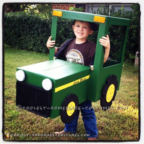 Coolest John Deere Tractor Costume for 4-Year Old Boy Tractor Costume, John Deere Birthday Party, John Deere Party, Toddler Boy Halloween Costumes, John Deere Birthday, Tractor Party, Diy Costumes Kids, John Deere Tractor, Different Materials