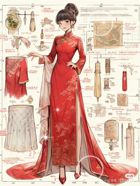 Cheongsam Drawing, Chinese Dress Drawing, Chinese Dress Outfit, Red Chinese Dress, Chinese Fancy Dress, Wedding Cheongsam, Best Friend T Shirts, Reception Outfit, Fox Dress