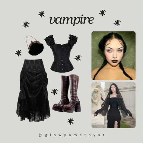 🎃 halloween costume ideas pt 2 👻 • added some more gender neutral options too, lmk if you guys want more !!! • fc: 119k date: october 15th • tags: #glowyamethyst #moodboard #moodboards #autumn #halloween #halloweencostume #costumeideas #coolgirlhalloweencostume Halloween Costume Ideas Vampire, Vampire Style, Embrace Your Dark Side, Vampire Halloween Costume, Gothic Skirt, Seductive Style, Gothic Chic, Vampire Halloween, Gothic Glam