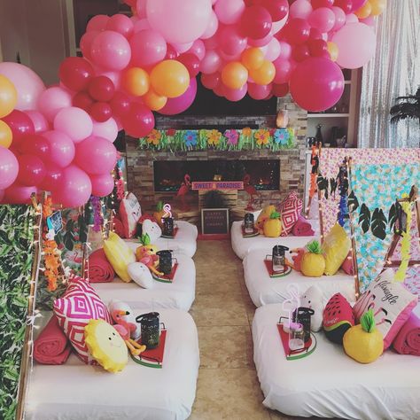 Sneak peak of our newest theme “Let’s Flamingle” A big thank you to @nancymantei_eventsaz and her awesome 🎈balloon 🎈display! 🌺🌴🏝🍉🍍. . Booking info: Visit our website in profile 🌵⛺️ . #scottsdalearizona #scottsdalekidsparties #norterramoms #sonoranfoothills #northphoenix #scottsdalemoms #scottsdalekids #phoenixkids #paradisevalleyaz #pvaz #sleepover #slumberparty #tropicaltheme #letsflamingle #phoenixmoms #phoenixarizona #phoenixkidsparties #sleepover #teepeesleepover #azsleepyteepee #cav Tropical Sleepover, Sleepover Birthday Party Ideas, Birthday Party Entertainment, The Ultimate Sleepover, Kid Drinks Recipes, Ultimate Sleepover, Sleepover Birthday Party, Sleepover Tents, Sleepover Birthday