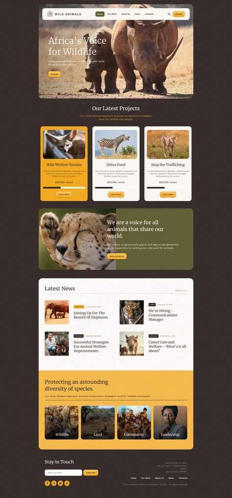 Animal Rescue – Shelter Charity WordPress Theme - Wild Animals Demo Animal Rescue Website Design, Safari Website Design, Non Profit Website Design Inspiration, Charity Website Design Inspiration, Animal Website Design, Website Design Non Profit, Non Profit Website Design, Safari Website, Zoo Website