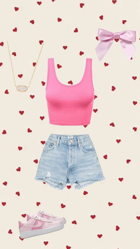 preppy pink crop top #preppy #cute #crop #pink #shorts #kenderscott #airfoce Mini Jeans, Preppy Pink, Black Jean Shorts, Pink Crop Top, Pink Shorts, Blue Shorts, Pink Tops, Jeans Shorts, Bright Pink