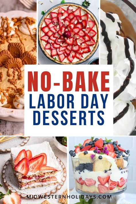 Celebrate the last hurrah of summer with the best Labor Day dessert recipes you can make without turning on the oven. You'll find easy no bake recipes for summer fruit pies, icebox cakes, creamy cheesecakes, s'mores-inspired treats, patriotic red, white, and blue desserts, and more easy Labor Day no-bake desserts. Labor Day Desert, Labor Day Weekend Desserts, Labor Day Desserts For A Crowd, Labor Day Treats, Easy Labor Day Desserts, Labor Day Food Ideas Dessert, End Of Summer Desserts, Labor Day Dessert Ideas, Desserts For Labor Day