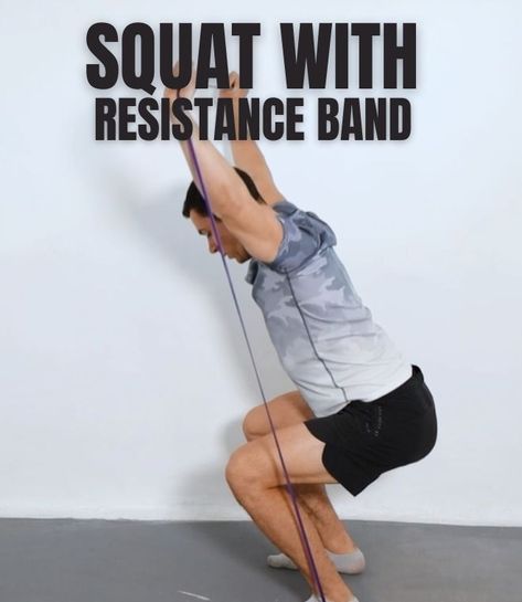 How to do Squats with Resistance Bands. Many people have difficulty achieving enough resistance through the full range of motion for the traditional squat exercise. However, the resistance band squats can fix that imbalance. Click to all lower body workout with resistance band. Resistance Band Squats, Band Squats, Squats With Resistance Band, Leg And Back Workout, How To Do Squats, Squat Exercise, Weighted Squats, Barbell Squat, Full Body Workout At Home