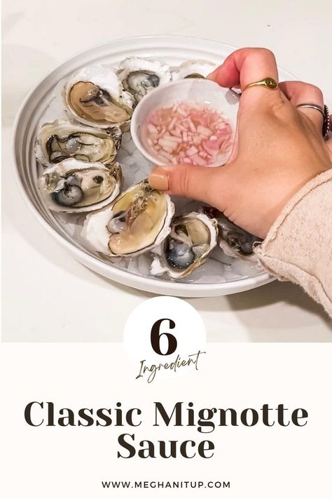 This mignonette recipe takes your oysters recipe to the next level. It’s the classic accompaniment with shallots, vinegar, & white pepper. Make it in less than 5 minutes and enjoy! Oyster Minionette Recipes, Minionette For Oysters, Oyster Minionette Sauce Recipes, Mignonette Sauce Oysters, Mignonette Recipe, Mignonette Sauce, Spring Appetizers, Seafood Risotto, Seasoned Rice Vinegar