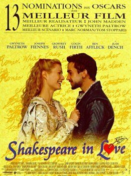 Nice comedy, overvalued Shakespeare In Love Movie, Love Movie Poster, Film 1990, Geoffrey Rush, Tom Wilkinson, Oscar Movies, John Madden, French Movie Posters, Shakespeare In Love