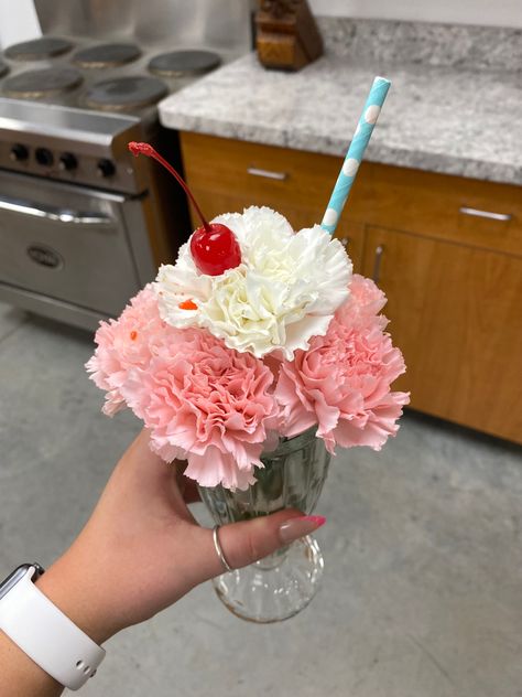 Milkshake Party, Fake Milkshake, 1950s Rock And Roll, Rock N Roll Party, Ice Cream Birthday Party, Ice Cream Birthday, Table Arrangement, Table Arrangements, Tissue Paper