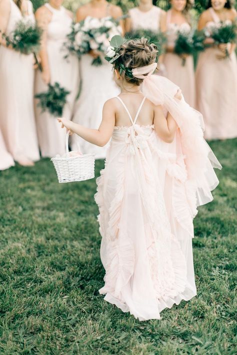 Bohemian Flower Girl in Pink Chiffon Dress Bohemian Flower Girl, Flower Girl Dresses Country, Wedding Dresses Vintage Bohemian, Bohemian Chic Weddings, Rustic Flower Girl Dress, Bridesmaid Pictures, Pink Chiffon Dress, Bridesmaid Dresses Boho, Fairy Wedding Dress