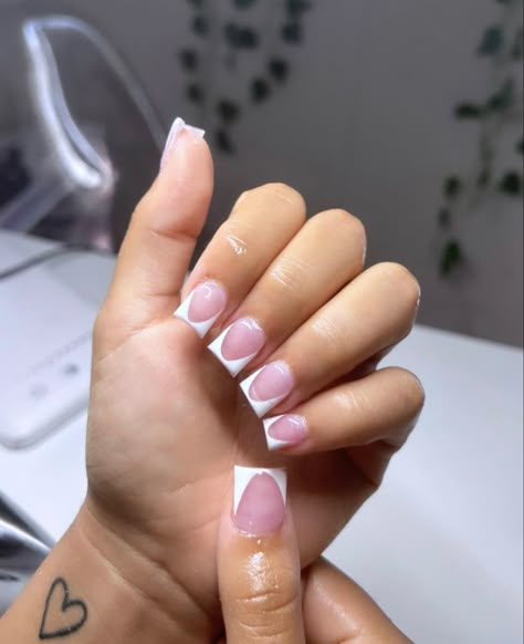 Duckie French Tip, French Tip Acrylic Nails Duck, French Tip Nails Duck, Short White French Tip Duck Nails, White Duck French Tips, Clear Base French Nails, All White Duck Nails, French Tips Duck Nails, French Duck Nails Short