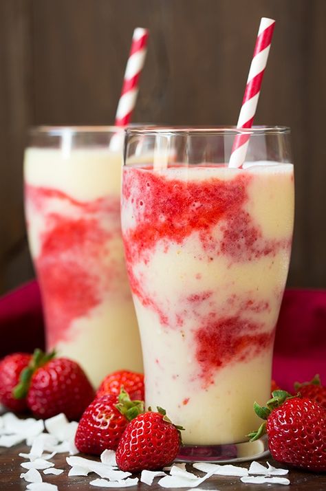 Strawberry Colada Smoothie - Cooking Classy Smoothie Coconut, Strawberry Colada, Recipes Strawberry, Smoothie Healthy, Smoothie Drink Recipes, Dessert Aux Fruits, Pineapple Smoothie, Frozen Pineapple, Strawberry Smoothie