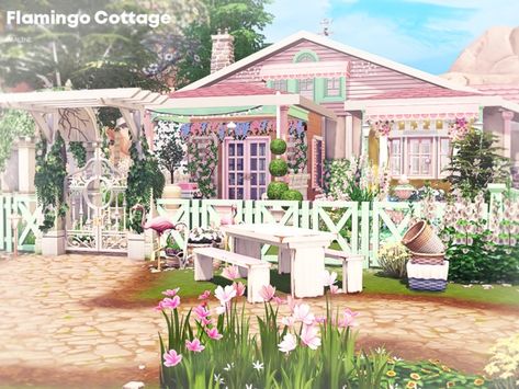 Pralinesims' Flamingo Cottage The Sims 4 Cottage House, Sims 4 Girly House Cc, Sims 4 Pink House, The Sims 4 Pink House, Sims 4 Cottage Download, Sims 4 Cottage House Download, Sims 4 Kawaii House, Sims 4 Sleeping Beauty Cottage, Sims 4 Lots Cc