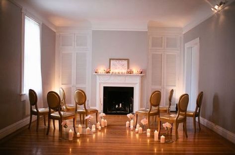 Living room wedding. No candles. Decorations Living Room, Wedding Ceremony Seating, Backyard Wedding Ceremony, Small Weddings Ceremony, Wedding Alters, Wedding Reception Seating, Wedding Ceremony Ideas, Tiny Wedding, Reception Seating