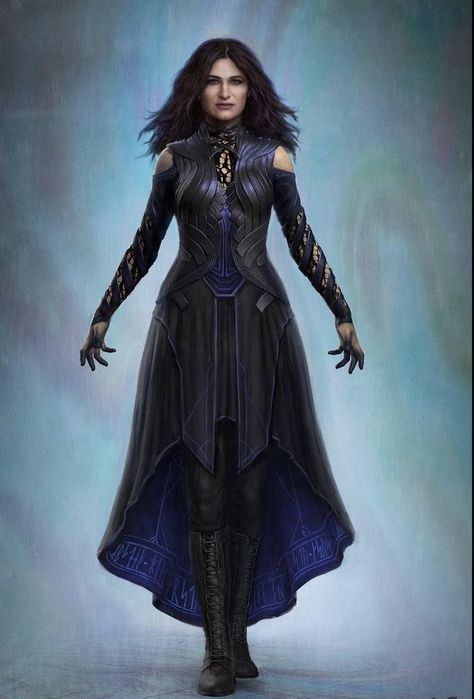 Witch Hero Costume, Women Superhero Suit Ideas, Fantasy Villain Outfit, Superhero Suit Design Female Magic, Agatha Harkness Concept Art, Super Hero Outfits For Women, Superhero Suit Design Female Green, Scarlet Witch Suit Design, Black And Purple Superhero Suit Female