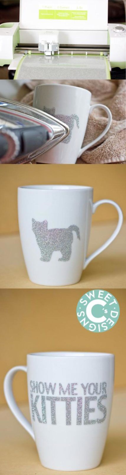 Show Me Your Kitties Mug | DIY Cricut Crafts & Ideas Craft Ideas For Adults, Projets Cricut, Diy Glitter, Cricut Tips, Diy Mugs, Glitter Diy, Diy Cricut, Cricut Machine, Silhouette Cameo Projects