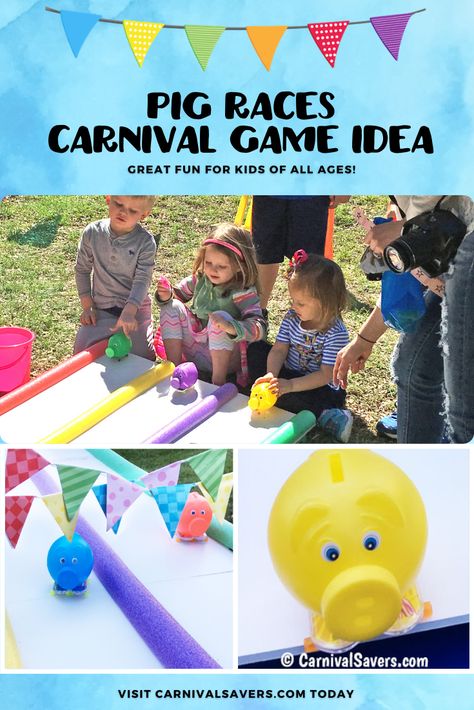 Are you looking for some new carnival games ideas? Check out our Unique DIY Pig Races game! Sure to bring smile to school carnivals and fall festivals! Pet Carnival Ideas, Family Fun Festival Ideas, Pig Race Carnival Game Diy, Pig Races Carnival Game, Fairground Games Diy, Carnival Preschool Games, Make Your Own Carnival Games, Team Building Carnival Games, Penny Pitch Carnival Game