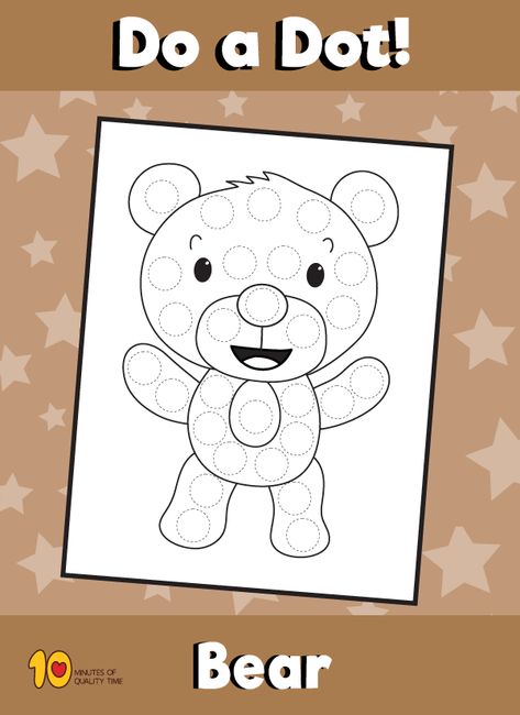 Dot Activity Animals - Bear Bear Dot Painting, Bear Dot To Dot, Preschool Bears, Do A Dot, Dot Day, Pre K Activities, Easy Arts And Crafts, Dot Markers, Dotted Page