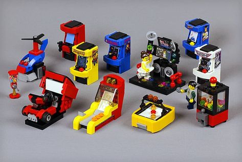 s all of you have been loving the Arcade machines, here is a shot of all those I've made so far. This has been a long running project. Lego Accessories, Lego Furniture, Construction Lego, Lego Store, Lego Diy, Micro Lego, Lego Activities, Lego Modular, Lego Robot