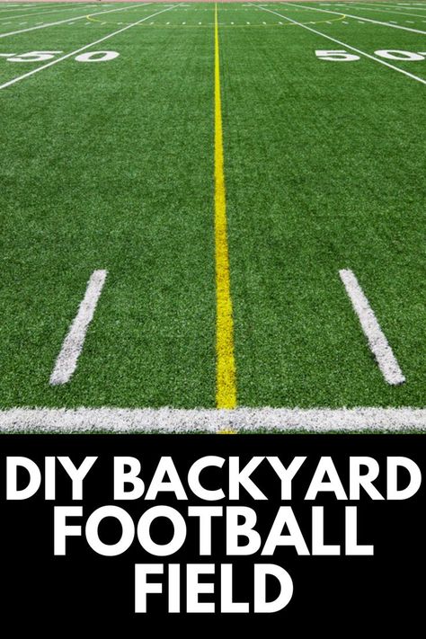 If you're a football family, you may love and benefit from having your very own football field! Here, we show you how to make a DIY football field in your yard! Read more at OwnTheYard.com! Backyard Football Field, Diy Football Stadium, Mini Football Field, Home Football Field, Diy Football Field, Flag Football Party, Kids Football Parties, Field Goal Post, Backyard Football