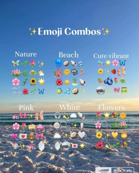 Emoji For Nature, Nature Emoji Combo, White Emoji Combos, Summer Emoji Combinations, Summer Emojis, Cute Emoji Combinations, Emoji Combos, Emoji Set, Emoji Wallpaper Iphone