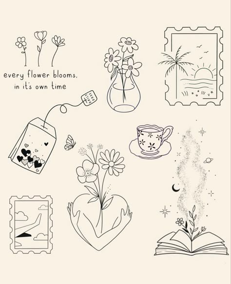 Mini Tattoo Drawings, Green Ink Tattoo Simple, Tattoo Ideas For Patchwork, Tattoos With Hearts In Them, 2x2 Inch Tattoo Ideas, Small Journal Drawings, Cute Sticker Tattoos, Cozy Tattoo Ideas, Small Aesthetic Drawings