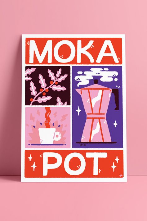 Drinks Illustration, Moka Pot Coffee, Desain Editorial, Coffee Illustration, Moka Pot, Design Brochure, Coffee Print, Food Illustrations, Design Graphique