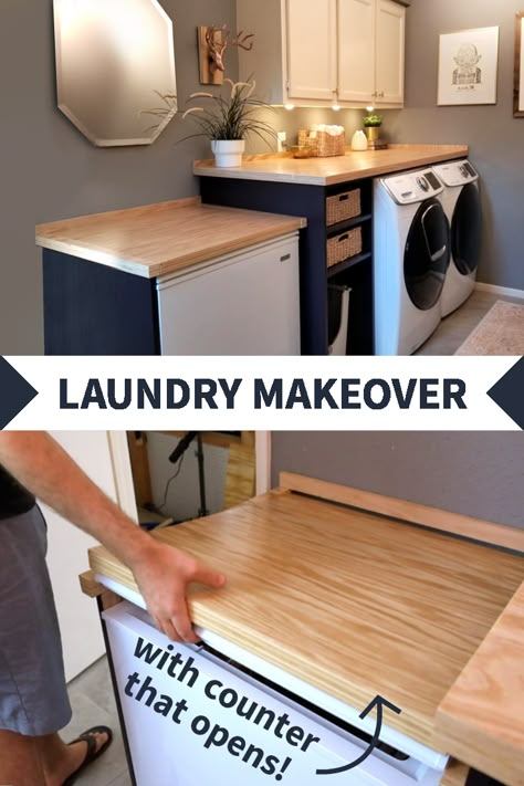 Diy Wood Countertops, Diy Counter, Laundry Makeover, Diy Kitchen Countertops, Kitchen Island Ikea Hack, Laundry Room Renovation, Laundry Room Remodel, Laundry Room Inspiration, Laundry Room Diy