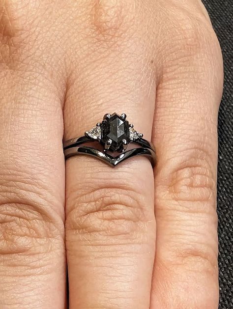 MAIN STONE
Type: Natural Salt and Pepper Diamond
Cut: Hexagon
Color: Dark / Grey / Icy

#1ct #Hexagon #Salt #and #Pepper #Diamond #Engagement #Ring #Set #14K #Black #Gold #Triangle #Moissanite #Promise #Ring #Custom #Bridal #Ring #Set #for #Her #Diamond #Salt #pepper #ring #engagement #ring #set #promise #ring #wedding #ring #set #anniversary #ring #set #hexagon #diamond #ring #black #gold #ring #unique #ring #chevron #wedding #band #v #shape #ring #triangle #moissanite #moissanite #ring Dark Wedding Rings, Dark Engagement Ring, Relationship Rings, Black Diamond Wedding Ring, Dark Wedding Theme, Engagement Ring Types, Pepper Diamond Engagement Ring, Plain Wedding Band, Black Engagement Ring