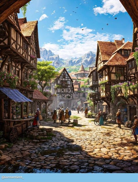 Village Market Scene Drawing, Dnd Backgrounds, Bad Room, Fantasy Village, Medieval Market, Fantasy Town, Fantasy World Map, Town Building, Scene Drawing