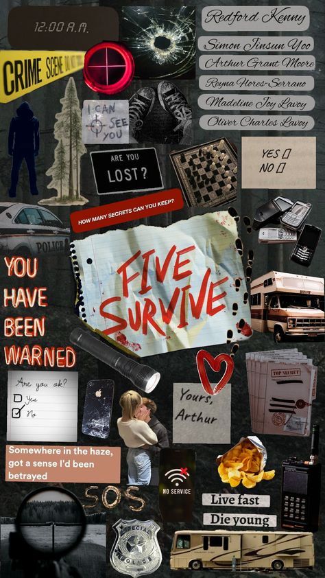 #fivesurvive #fivesurvivehollyjackson #fivesurvivebook #hollyjackson #redfordkenny #arthur #simon #oliver #madeline #reyna #shatteredglass #rv #secret Five Survive Holly Jackson Fanart, 5 Survive Book, Survive Wallpaper, Five Survive Fanart, Five Survive Book, Five Survive Holly Jackson, Five Survive Aesthetic, 5 Survive, Five Survive