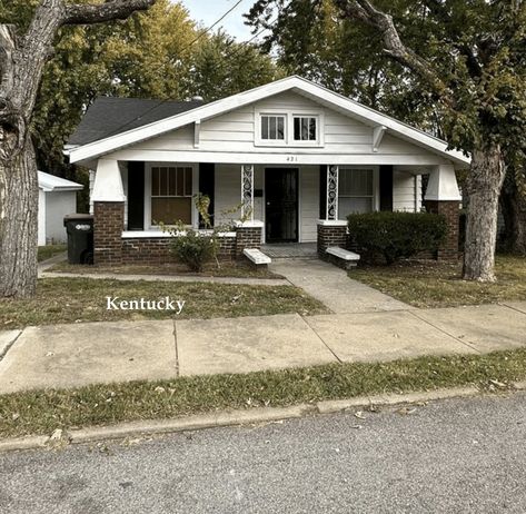 The Kentucky home for sale is a 2/1 bungalow with some hardwood floors, French doors and a detached garage on a quarter acre lot.     2 bed 1 bath 1,115 sqft 0.24 acre lot   About This c.1920 Kentucky Home For Sale Check out this adorable 1920's cottage. The home has 2 bedrooms and 1 bath, original hardwood floors. Kitchen appliances are less than a year old. #affordablehome #brickhomeforsale #brickhouseforsale #bungalowforsale #bungalowsforsale #cheaphouses Hardwood Floors Kitchen, 2 Bedroom Bungalow, Original Hardwood Floors, Cheap Houses, Bungalows For Sale, Kentucky Home, Houses Architecture, Cozy Aesthetic, Detached Garage