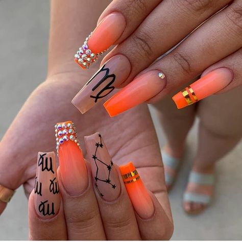 #virgo ♍🔥 where y'all at???....Follow @dopenail_galleria for more inspo 💅🏾 .. . . . .… Birthday Nails Virgo, Nails Virgo, Virgo Nails, Zodiac Nail Designs, 21st Birthday Nails, About Virgo, Birthday Nail Designs, Birthday Nails, Fire Nails