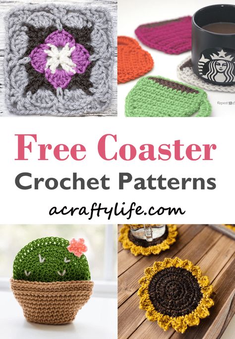 33 Free Coaster Crochet Patterns to Make - Quick & Easy - A Crafty Life Quick And Easy Crochet Projects, Sugar And Cream Yarn, Crochet Cup Coaster, Crochet Granny Squares, Coaster Crochet, Crochet Coasters Free Pattern, Crocheting Patterns, Crochet Christmas Gifts, Crochet Table Runner Pattern