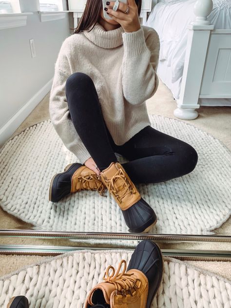 Fall boots for women from Target Bean Boots Outfit, Duck Boots Outfit, Boots Fall Outfit, Fall Boots Outfit, Colorado Outfits, Duck Boot, Tight Sweater, Fall Boots, Cute Outfits For School